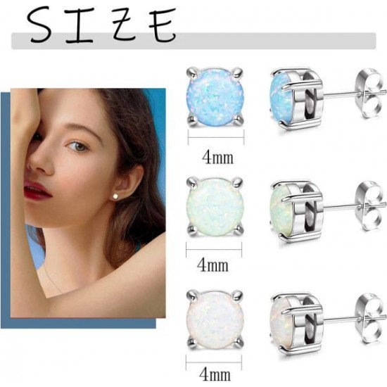 3 Pair Stud Earrings Set For Womens Teens Opal Birthstone Earrings For Sensitive Ears Round Gemstone Ear Stud Gift 4mm 6mm 8mm 3 Pair Stud Earrings Set For Womens Teens Opal Birthstone Earrings For Sensitive Ears Round Gemstone Ear Stud Gift 4mm 6mm 8mm